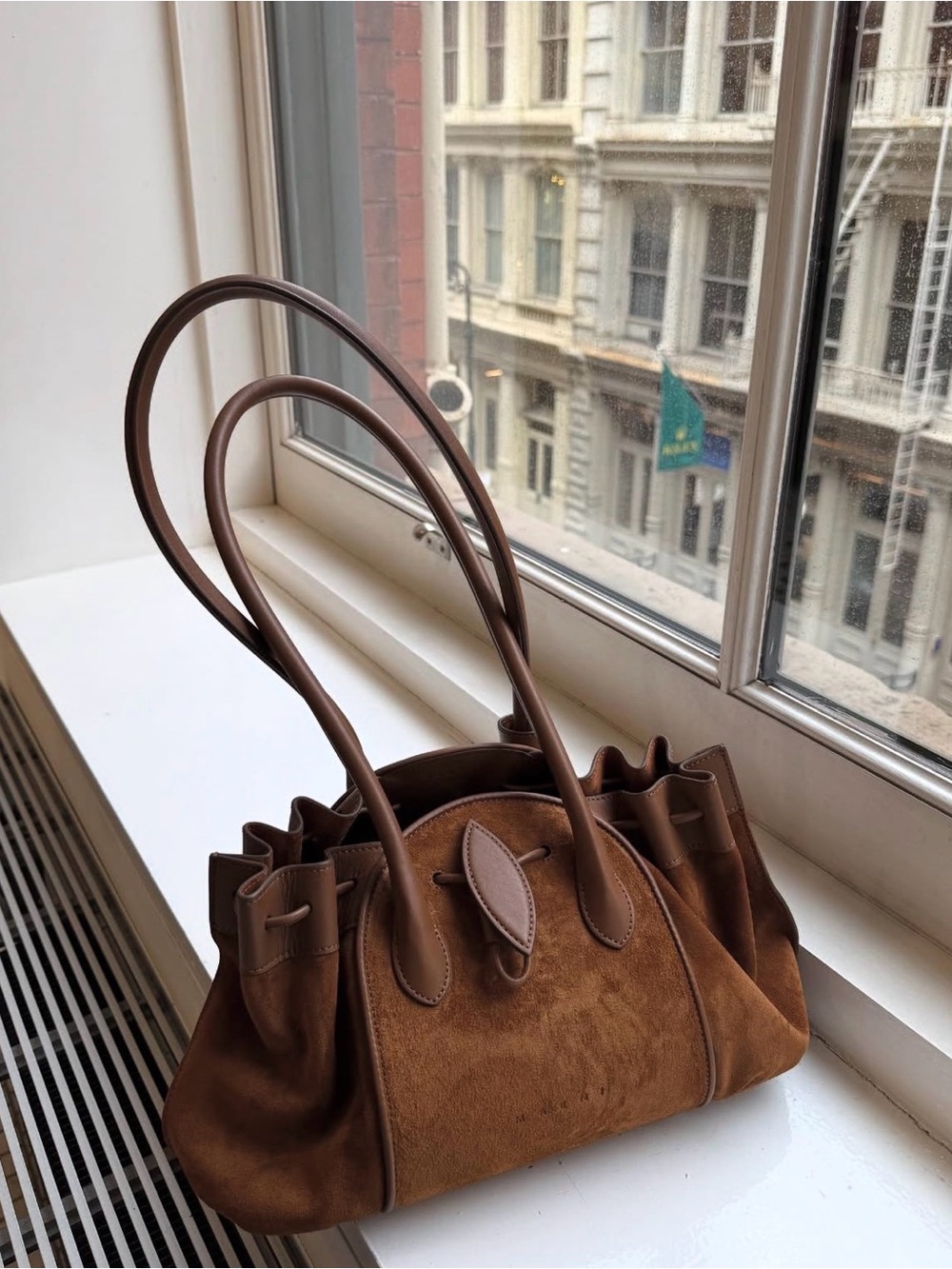 Marni Tulipea Brown Suede Drawstring Shoulder Bag - Picture 2 of 7